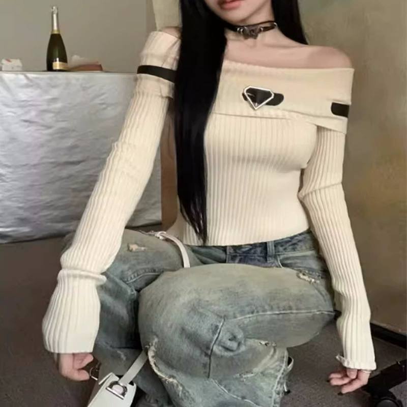 Женский топ на одно плечо Pure Desire Sweet Hot Girl, лето и осень 2025, американская трикотажная рубашка с длинными рукавами и свитером с открытыми плечами