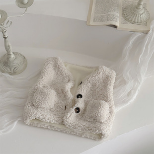 INS Baby Fall/Winter fleece-lined Vest Female Baby Double-pocket Warm Lamb Wool Vest Vest