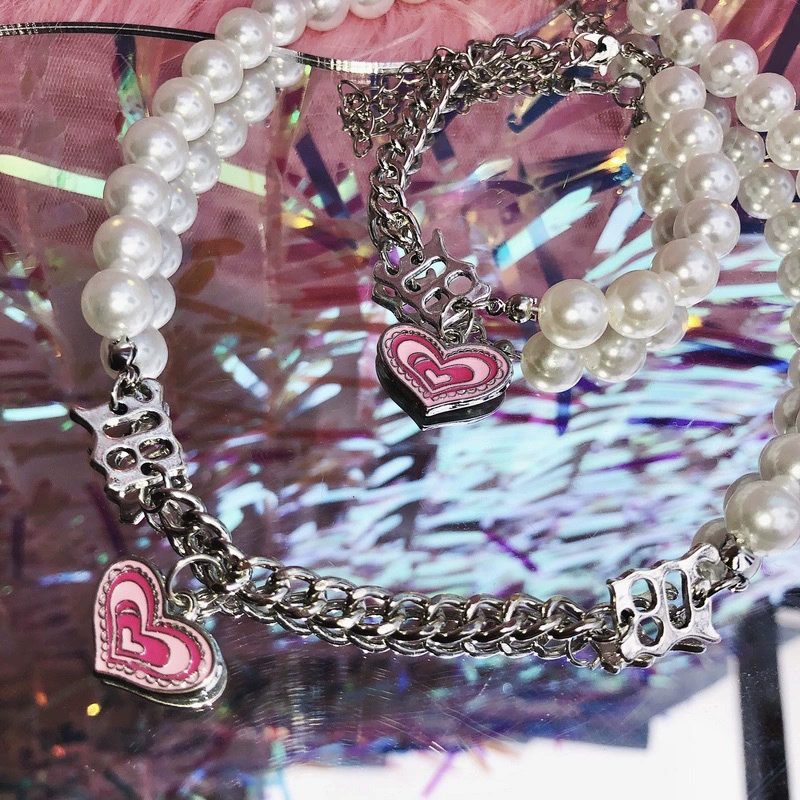 90s тысячелетняя сестра y2k девушка любовь ins жемчужная цепь ожерелье браслет ключица милый сладкий ребенок