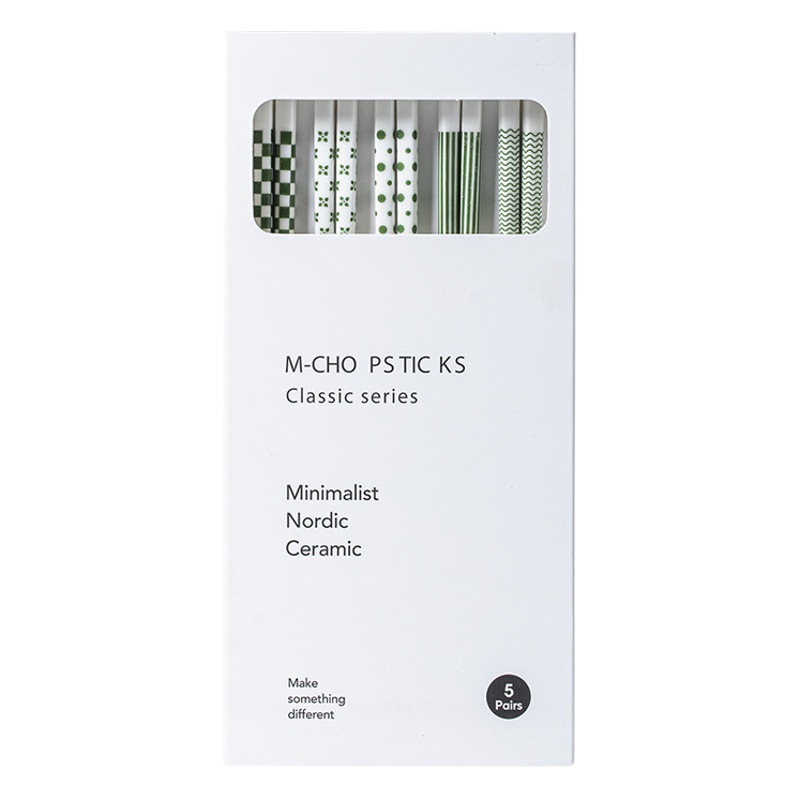 Qingyao Home Palillos de cerámica 5 pares de simples, antideslizantes, antimoho, palillos de cerámica antibacterianos de alta gama, caja de regalo, lujo ligero, sensación de alta gama