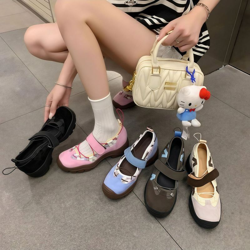 设计感机能风浅口魔术贴芭蕾舞运动鞋女2025年新款厚底玛丽珍鞋|undefined