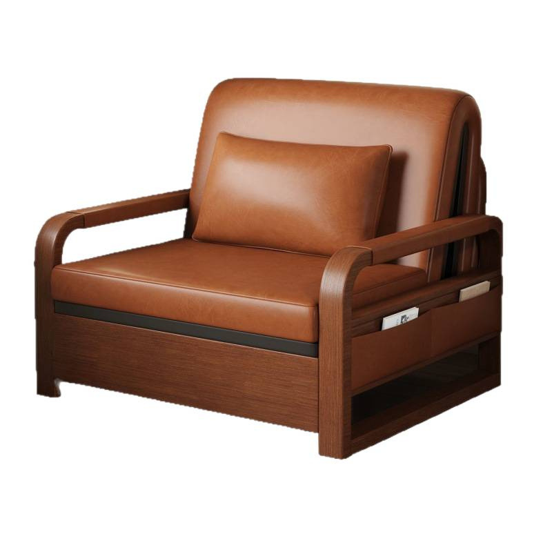 New Style Sofa Bed, Chinese-Style Folding Bed, Multifunctional Dual-Purpose Double Living Room Oil-Waxed Leather Sofa Bed, Extendable 5