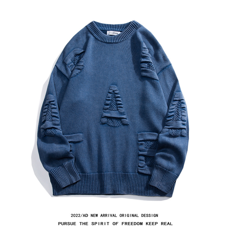 Men's Clothing Casual Knit Sweater With 3D Letter Print, Oversized Round Neck Pullover, Soft Breathable Acrylic Cotton Blend, Loose Fit Streetwear_voghion.com