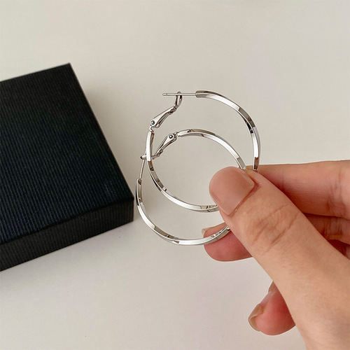 Silver Hoop Earrings with Large Ears, Personality-Designed, Grand, Exaggerated, Elegant, Earring Rings, New Trend in 