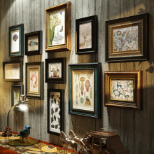 轻奢美式实木照片墙装饰客厅相框免打孔竖欧式楼梯挂墙组合画