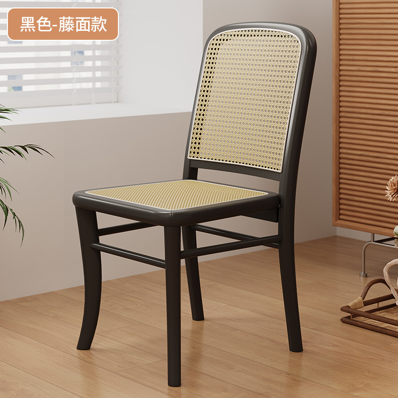 Silla de comedor americana de estilo medio, silla de hogar de madera maciza de color cereza retro, silla de ocio de balcón de ratán 2024 nuevo