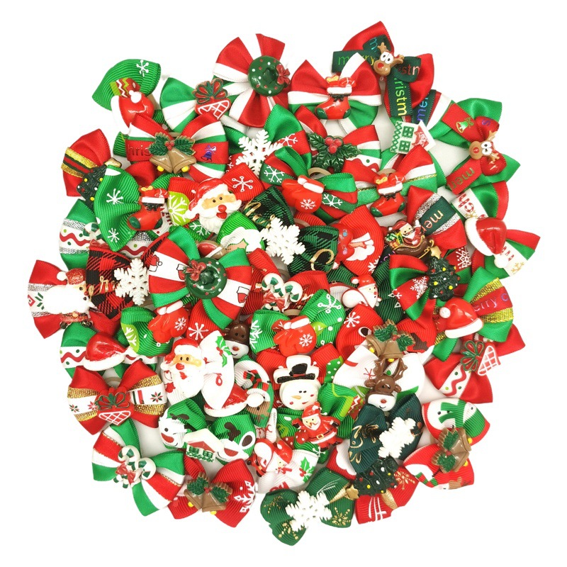 Cross-Border Amazon Christmas Pet Headwear Dog Bow Hair Clip Santa Claus Snowflake Head Flower Hair Tie Wholesale
