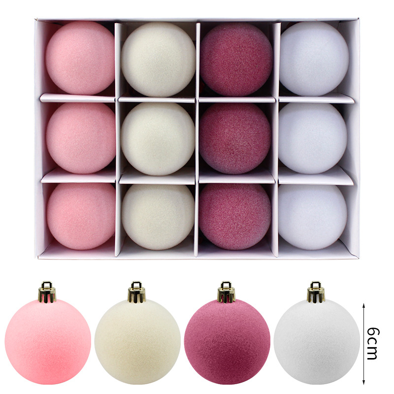 Fábrica directa transfronteriza bola de decoración de Navidad 6cm / 8cm flocado bola de Navidad para imprimir Navidad