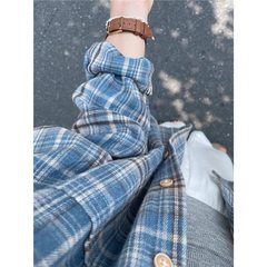 国民的ファッションブランドブルーチェック柄長袖シャツ女性の春と秋のルーズオーバーサイズ原宿スタイルカジュアル多用途シャツ