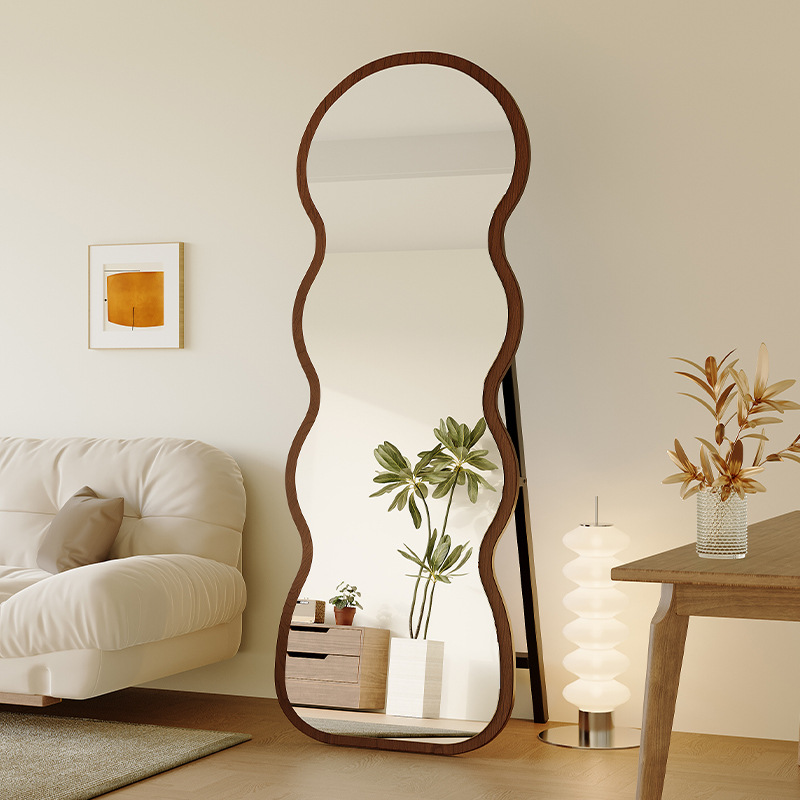 Espejo de cuerpo entero ondulado, espejo de suelo doméstico, espejo de pared rojo de alta calidad, dormitorio de niñas, gran espejo de dormitorio HD