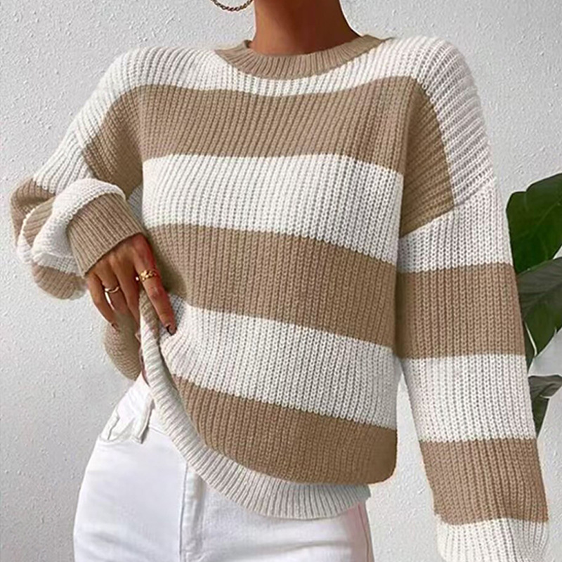 Cross-border generation hair shein women's clothing online popular popular striped sweater loose lazy long sleeve pullover round neck sweater