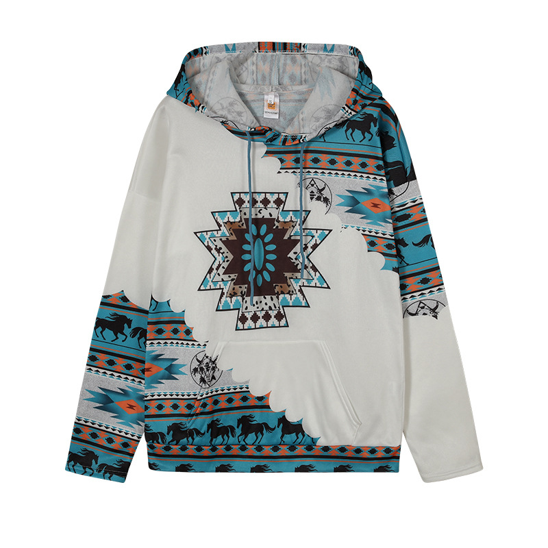 Ethnic Style Printed Hooded Sweatshirt NSYF90179