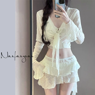 Женский купальник 4 предмета, раздельный зимний комплект, белый, размеры S–XL