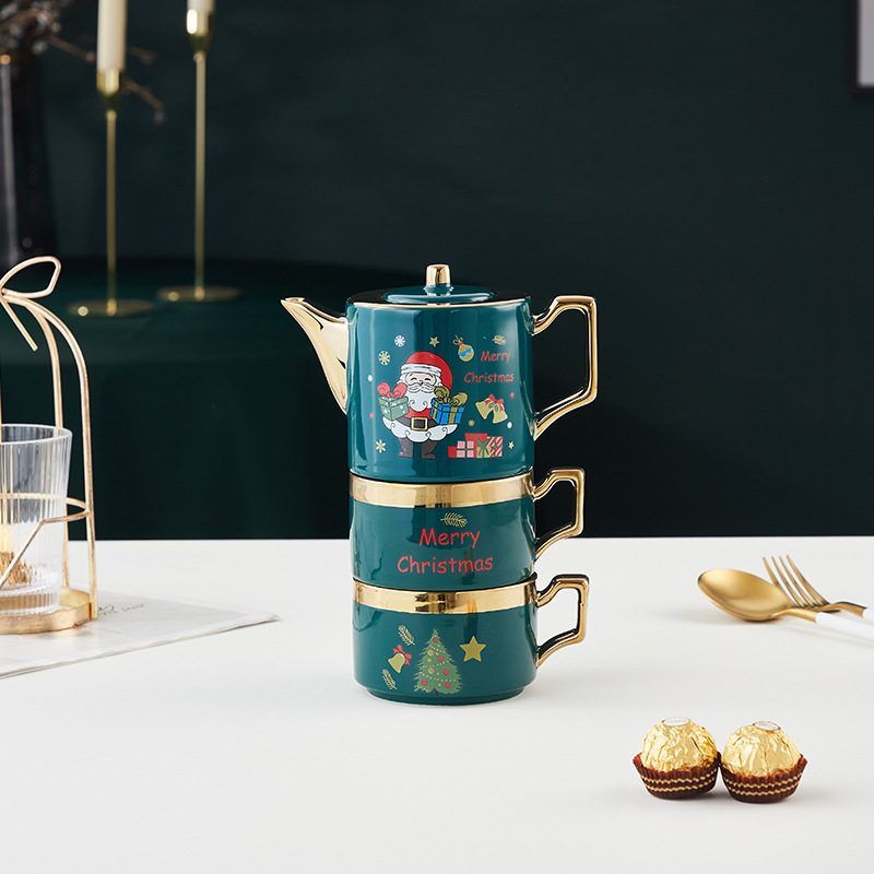 Estilo europeo del norte de cerámica tetera taza de agua conjunto Santa Claus juego de té taza de té juego de sala de estar hogar regalo