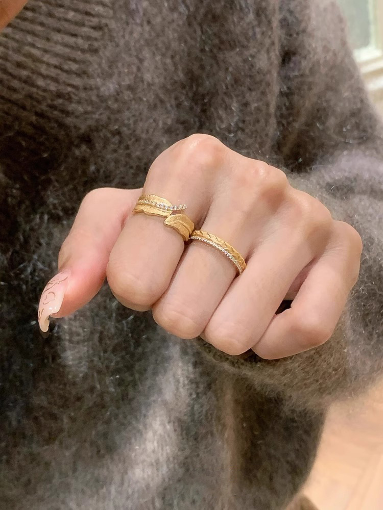 Vintage Gold Brushed Wheat Ear Leaf Ring In Sterling Silver 925_voghion.com