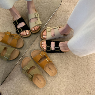 Korean Style Casual Buckle Buckle Slippers Women's 2025 Summer plus size Retro Casual Buckle Beach Slippers