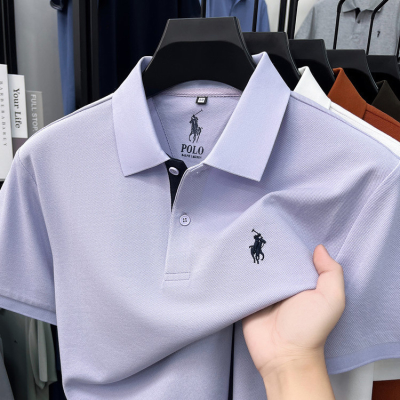 【Mulberry Silk + Modal + Cotton】Men's Summer Polo Shirt with Small Horse Logo, Casual Short-Sleeve T-Shirt