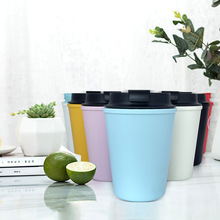 外贸热销12OZ小容量咖啡杯双层防烫隔热塑料热饮杯密封防漏饮料杯