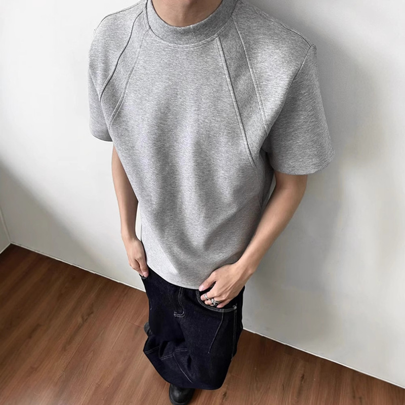 American 280g space cotton air layer shoulder short sleeve men's summer box version anti-wrinkle stiff T-shirt half sleeve