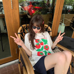 Hello Canon オリジナルトマトプリントカジュアル半袖 Tシャツレディース夏の新しいユニークなルーズラウンドネックコットントップ
