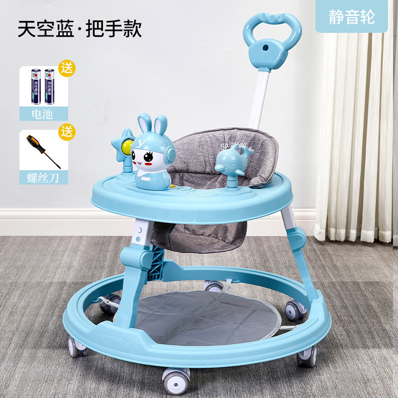 616 파란색은 6~18개월 아기에게 적합합니다. 무음 휠 + 음악 장난감 + 발 매트 + 대형 푸시 바