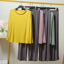 2022春秋款圆领比特棉撞色宽松大码长袖长裤韩版休闲套装家居服女