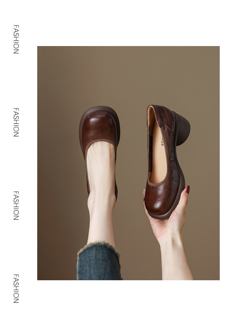 Giày cao gót đế dày platform nữ mũi nhọn gót vuông 5 cm — nâu chi tiết 8