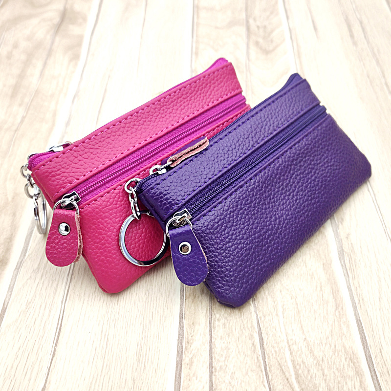 2021 new pattern Leather purse Fashion wallets Short wallet Litchi cowhide key case Card package