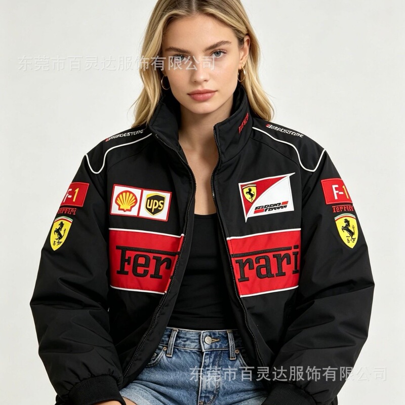 Rideable Feari fan jacket with F1 retro Ferrari team embroidery, racing jacket Rideable Feari fan jacket with F1 retro Ferrari team embroidery, racing jacket