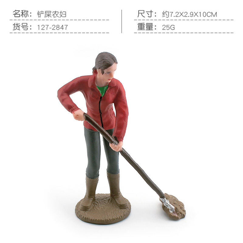 Modelo de trabajador de simulación transfronteriza granja rancho muñeca escena bandeja de arena paisaje pala mierda agricultor campesino mujer decoración adornos