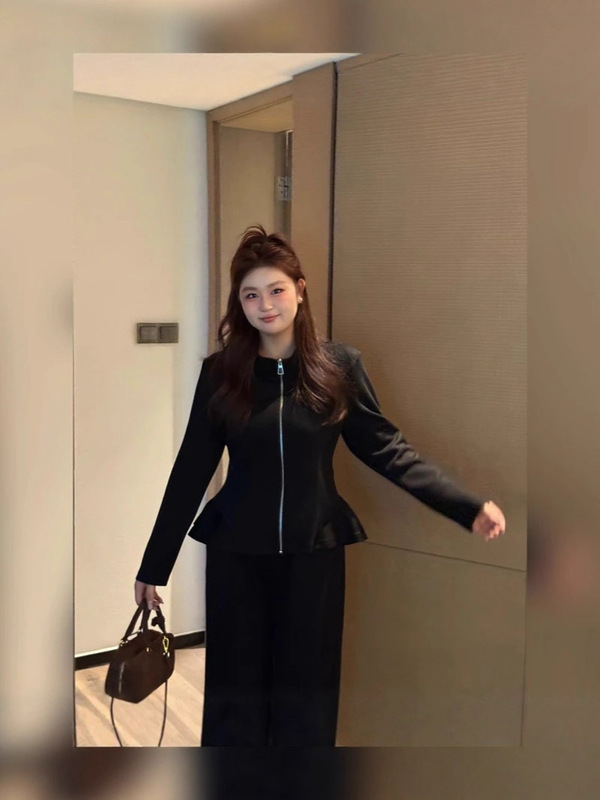 2025年秋季新款大码女装显瘦休闲套装上衣+长裤遮肉两件女套装|undefined