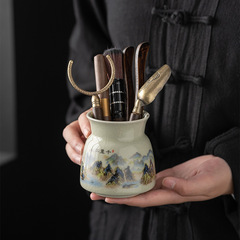 Ru Kiln Tea Ceremony Six Gentlemen Ebony Solid Wood Tea Clips Tea Spoon Tea Needle Brush Tea Accessories Complete Set High-End Qianli Jiangshan