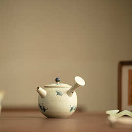 青花火石红纯手工茶壶侧把壶功夫茶小壶陶瓷茶具精致泡茶壶闷茶壶