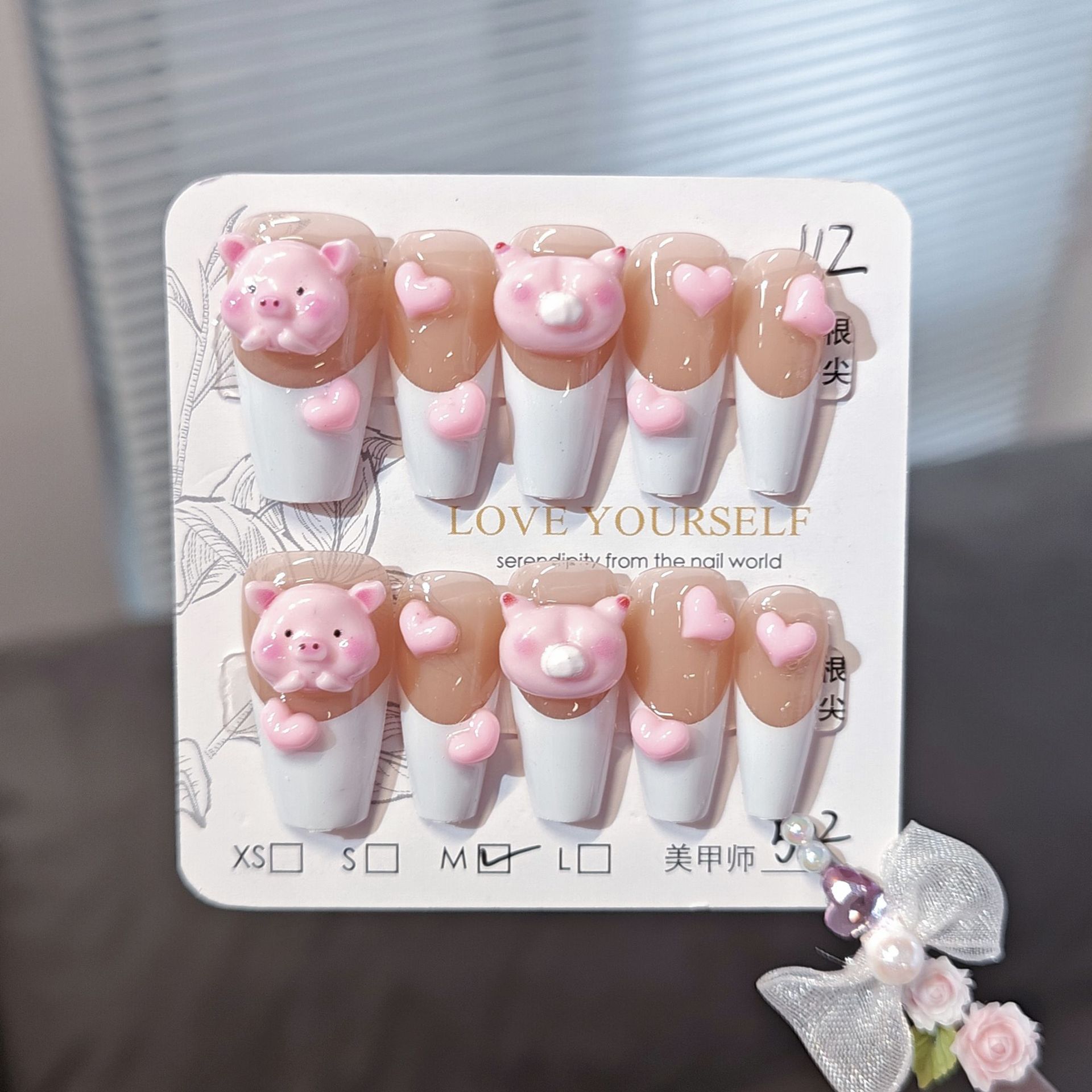 10 piezas de polvo de uñas hechas a mano cerdo parche de uñas francés parche de uñas producto acabado lindo largo falso