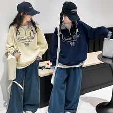 外贸女童卫衣秋季2025新款大儿童洋气休闲运动半拉链上衣秋装跨境