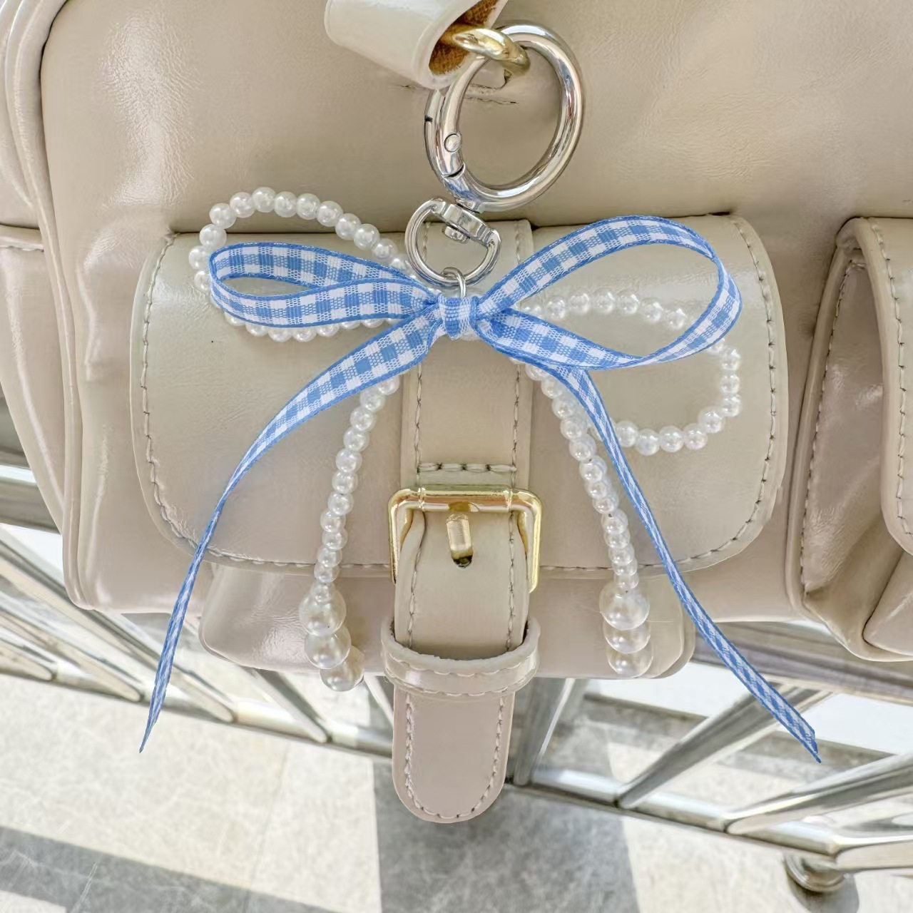 Coreano estricto color curry cinta arco perla bolsos bolsos llavero de encaje dulce bolsos colgantes pequeños vientos fragrantes