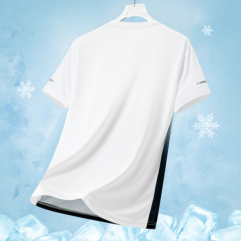 Abbigliamento da uomo T-shirt da uomo in maglia di seta ghiacciata ad asciugatura rapida, taglia grande, ampia, stampa sfumata, asciugatura rapida, scollo rotondo, traspirante, manica corta_voghion.com