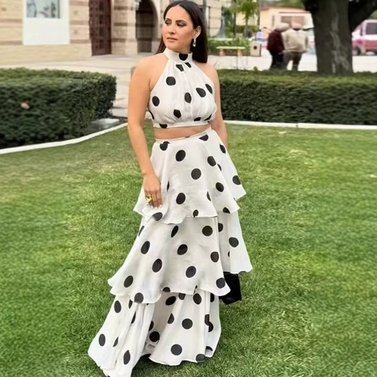 Эксклюзивный трансграничный европейский и американский модный комплект из двух предметов AliExpress INS: популярный жилет без рукавов и длинная юбка-торт