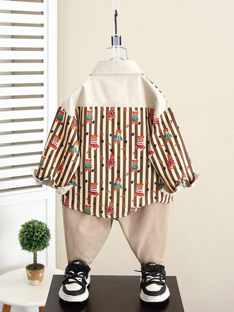 5934 Traje de otoño para niños 2025 Camisa de manga larga de primavera y otoño para niños de nuevo estilo Camisa coreana de dos piezas