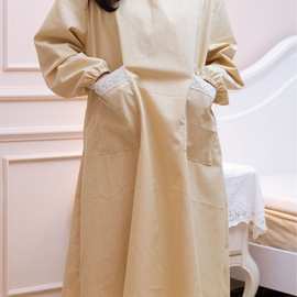 高品质韩版罩衣加厚条纹棉麻长袖全身宽大公主日式围裙新款工作服