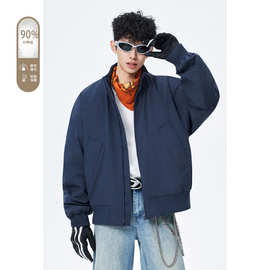 美式重磅夹克廓形立领白鸭绒夹克男女冬季潮牌青少年保暖加厚夹克