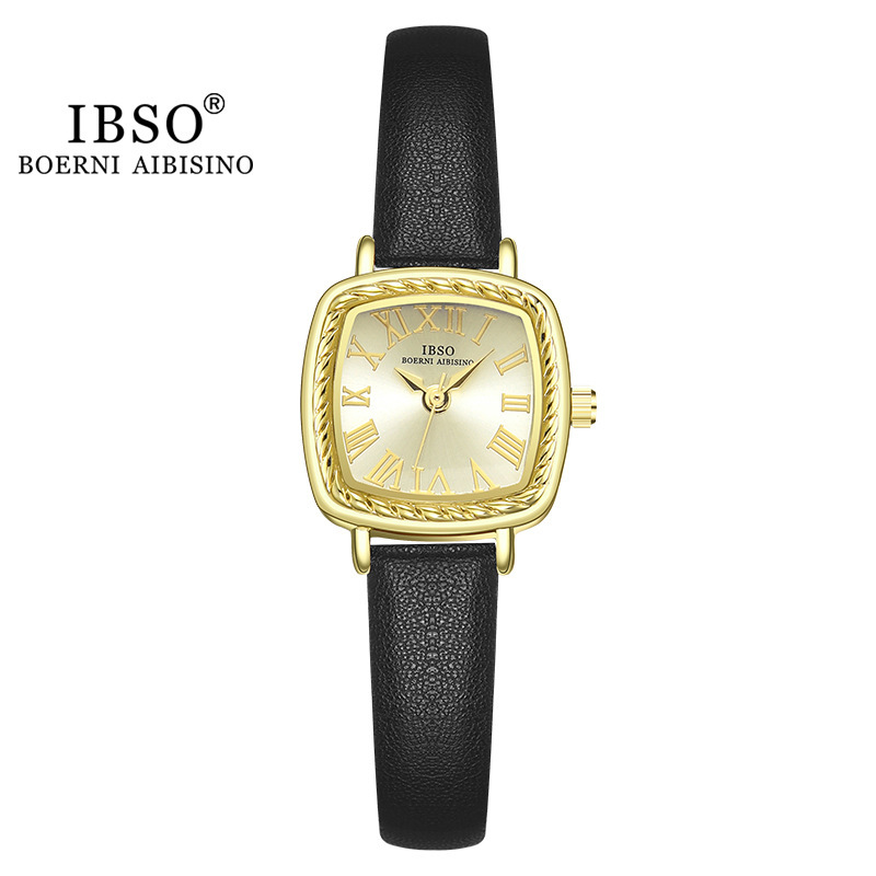 IBSO New Genuine Leather Waterproof Small Square Elegant Fashion Trend Student Simple Women's Watch_voghion.com
