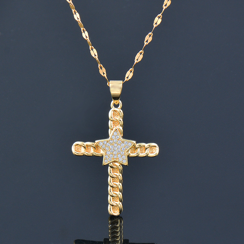 Simple Style Cross Titanium Steel Plating Inlay Zircon Pendant Necklace 1 Piece