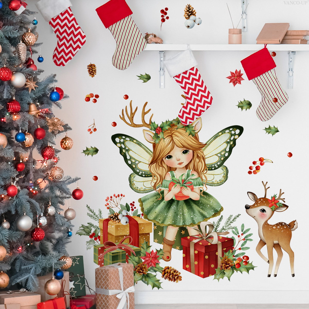 Decoratieve kerst elf geschenkdoos muursticker woonkamer_voghion.com