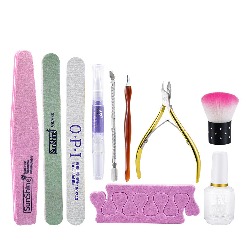 Juego de herramientas de uñas, tijeras para la piel muerta, suavizante, cepillo de polvo, juego de herramientas de uñas especiales para salón de uñas