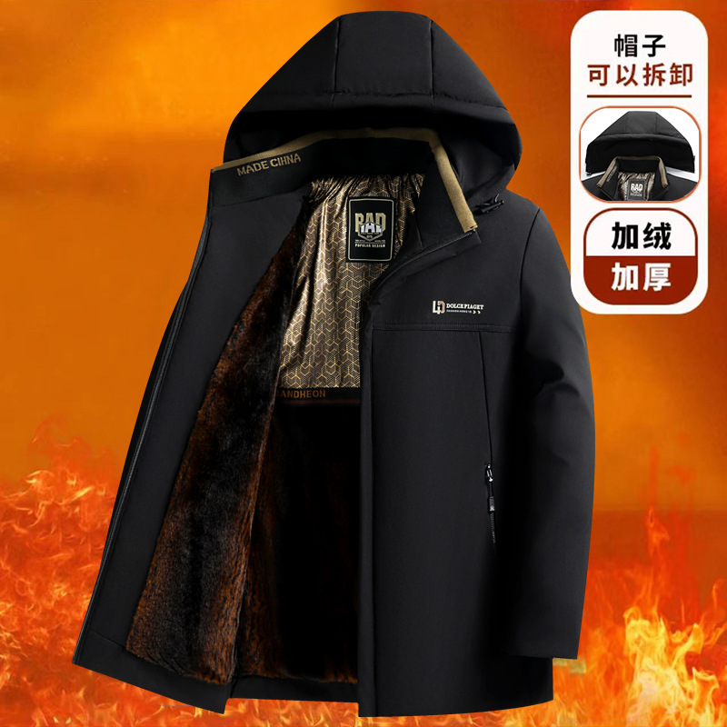 一件代发短视频带货加绒加厚中老年棉衣男烫金棉服男棉袄爸爸外套