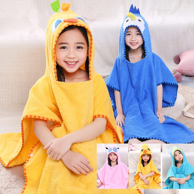 Cotton Children's Bath Towel Poncho, Large Children's Cape, Adult Wearable Baby Bathrobe with Hood, Cape-Style, Absorbent