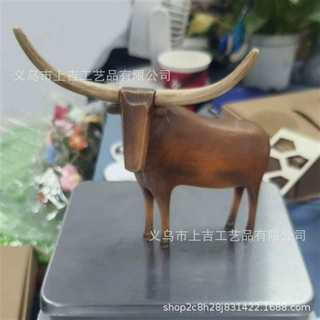 跨境新品Vintage Longhorn Bull Sculpture复古长角牛雕塑装饰品