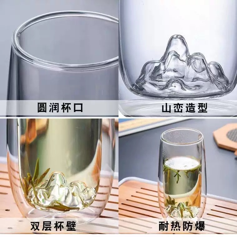 Taza de té verde casera transparente de doble capa, taza de té de alto valor facial, taza de té resistente a alta temperatura