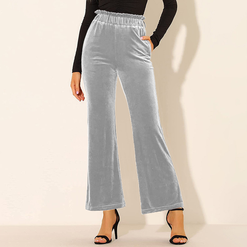 Solid Color High-Waist Lace-Up Elastic Trousers NSLZ104459